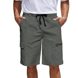 WICUSION Men's Relaxed Fit Cargo Shorts Elastic Drawstring Waist Lightweight 6-Pocket Summer Outdoor Shorts for Men Grey