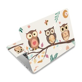 PLIGREAT Cute Owl on The Branch Laptop Skin Sticker Decals Universal Vinyl Reusable Notebook Flower Leaves Decal Watercolor Bohemian Flower Leaves Protector Cover for 12" 13" 13.3" 14" 15 inch Laptop