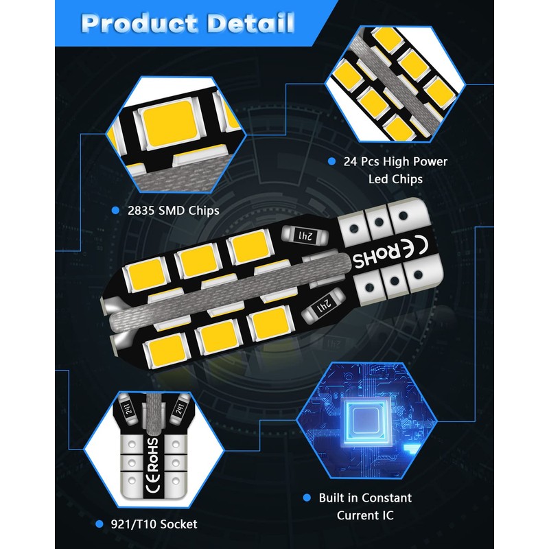 JEFLYM C921 921 912 LED RV Bulbs,Super Bright Warm White