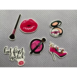 6pc. Comic Makeup Set Resin Planar Flatback, Makeup Cabochon, Bow Center, Lips
