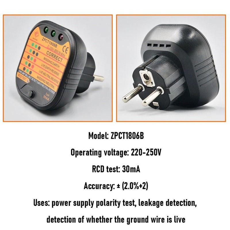 Automatic Net Socket Tester Line Detector with RCD Function, Leakage