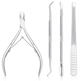 4 Piece Cuticle Pusher Set, Stainless Steel Cuticle Remover, Metal Cuticle Nippers Remover, Cuticle Pusher, Cuticle Cutter Set