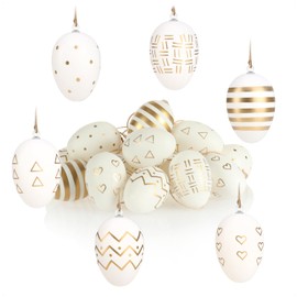 com-four 18 x Easter Eggs for Hanging - Easter Eggs with Pattern White/Gold - Hanging Decoration Made of Plastic for the Easter Bouquet