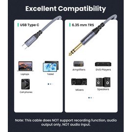 JOMLEY USB C to 1/4 inch Audio Cable, Type C to 6.35mm TRS Stereo Cable, USB C to 1/4 inch TRS Male Cable Audio Jack Cord for Smartphone, Tablet, Laptop, Amplifier, Speaker - 6.6ft