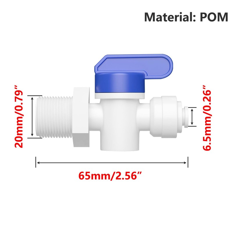 Ctyjia 1 Pcs RO Water Filter Fitting, Shut-Off Ball Valve,