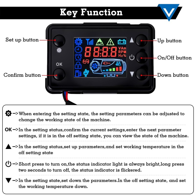 Universal 12V/24V Diesel Air Heater Controller with LCD Display and