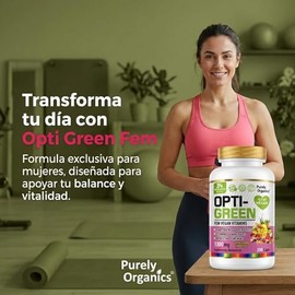 Opti-Green Fem | Vitaminas para Mujer con Inositol (Myo+d-Chiro), NAC, Adaptógenos y Prebióticos | Multivitamin Vegano para Bienestar Femenino | Purel