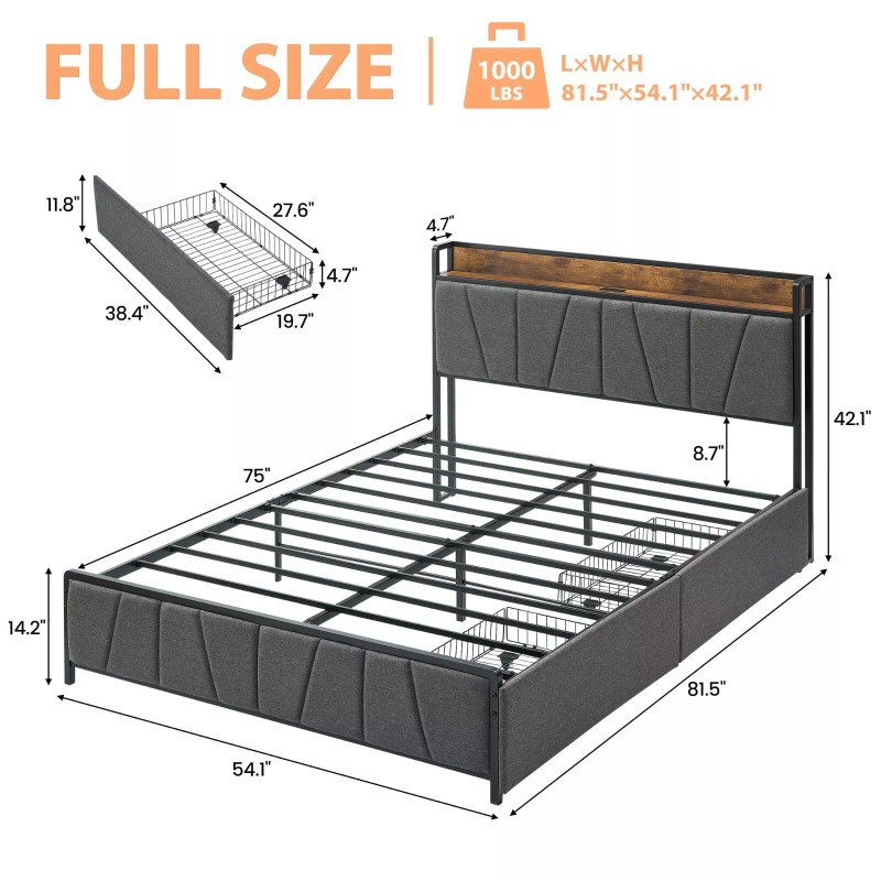 Jojoka Twin Full Queen Size Upholstered Platform Bed Frame with