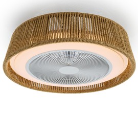 GDLT 21" Boho Paper Rope Caged Ceiling Fan with Lights Remote,3-Color Temperature Fan with Light and Reversible Motor,LED Rattan Chandelier Ceiling Fan for Bedroom, Living Room