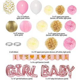 Gender Reveal Baby Shower Babyparty Dekoration Luftballon Mädchen Rosa Weiß Luftballons mit Its a Girl Banner Baby Girl Folienballon für Babydusche Gender Reveal Party Deko