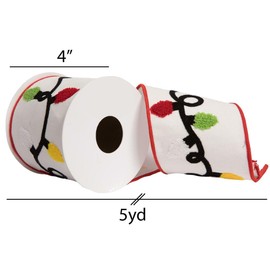 Vickerman 4" x 5 Yards White Use Pink, Blue, Green, Red as Bulbs Ribbon.