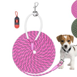 Codepets Lightweight Nylon Training Leash 30FTx1/4in Pink with Comfortable Silicone Handle Highly Reflective No Tangle for Dogs Cats Outside Walking Camping Backyard.