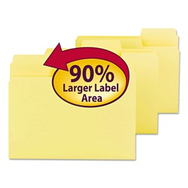 Smead 11984 SuperTab Colored File Folders 1/3 Cut Letter Yellow 100/Box