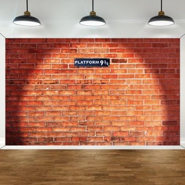 DazzJoy Harry Birthday Decoration Banner, 180 x 110 cm Brick Wall Background Banner, 9 and 3/4 Cross Station Sign Brick Wall Party Decoration Background Door Curtains for Wizard Brown Wall Decoration