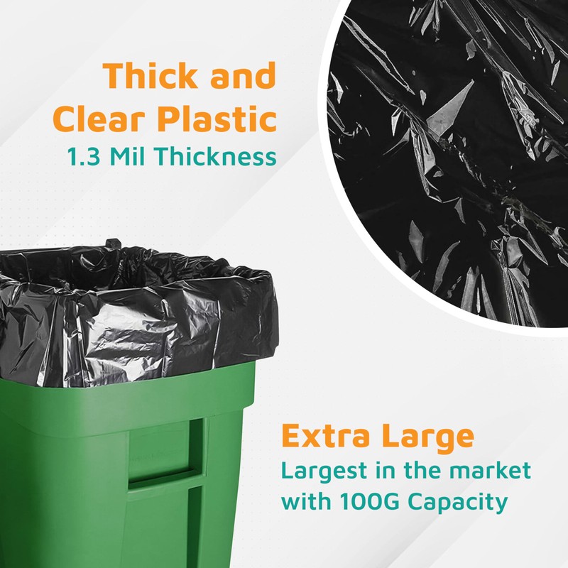 PlasticMill 100 Gallon Garbage Bags: Black, 1.3 Mil, 67x79, 10