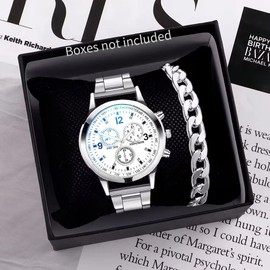 1/2PCS Men Business Watches Fashion Men's Steel Band Quartz Watch with Bracelet（Box not In