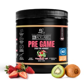 BLACKLABEL Supplements- PRE-Game Pre Workout Powder, Fresa Kiwi (40 porciones)  Certificado por la NSF para el deporte  150 mg de cafeína...          
