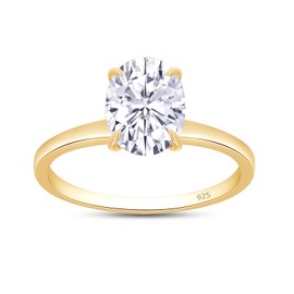 SAVEARTH DIAMONDS 2 1/2 Carat 8X10 MM Oval Cut Lab Created Moissanite Diamond Solitaire Engagement Ring For Women In 14k Yellow Gold Plated 925 Sterling Silver (Clarity : VVS1, 2.50Ct)-5.5