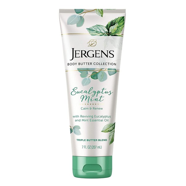 Jergens Eucalyptus Mint Body Butter, Helps Calm and Renew, 7 Fluid Ounces, Infused with Essential Oils, for All Skin Types