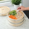 Dumpling Bamboo Steamer 10 Inch 2 Tier Wooden Basket With