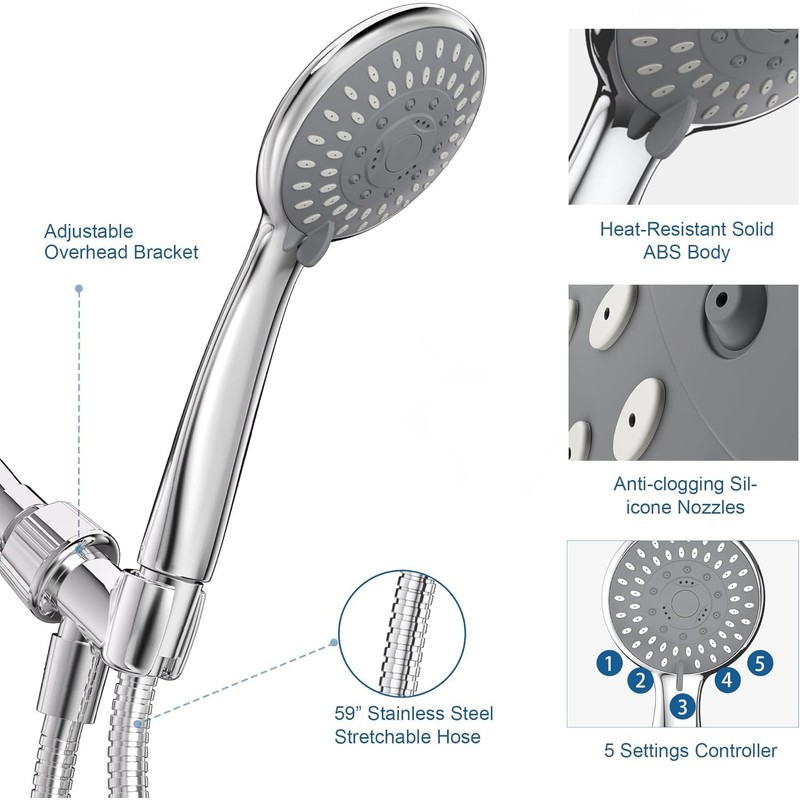 HOPOPRO Handheld Shower Head with High Pressure, 5 Spray &