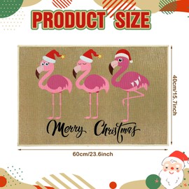 3 Pcs Happy Holidays Door Mat Pink Flamingo Animal Christmas Hat Door Mat Christmas Flamingo Welcome Door Mat Runner, Indoor Outdoor Super Absorbent Door Mat