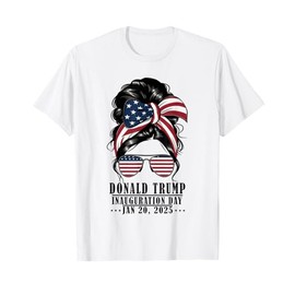 Inauguration Day 2025 Funny Trump Girl Messy Bun T-Shirt