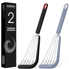 Silicone Fish Spatula Turner Set of 2, Thin Slotted Spatulas Turner for Nonstick Cookware,Heat Resistant Flexible Stainless Steel Kitchen Cooking Spatula Flipper for Fish, Egg, Pancake (BG)