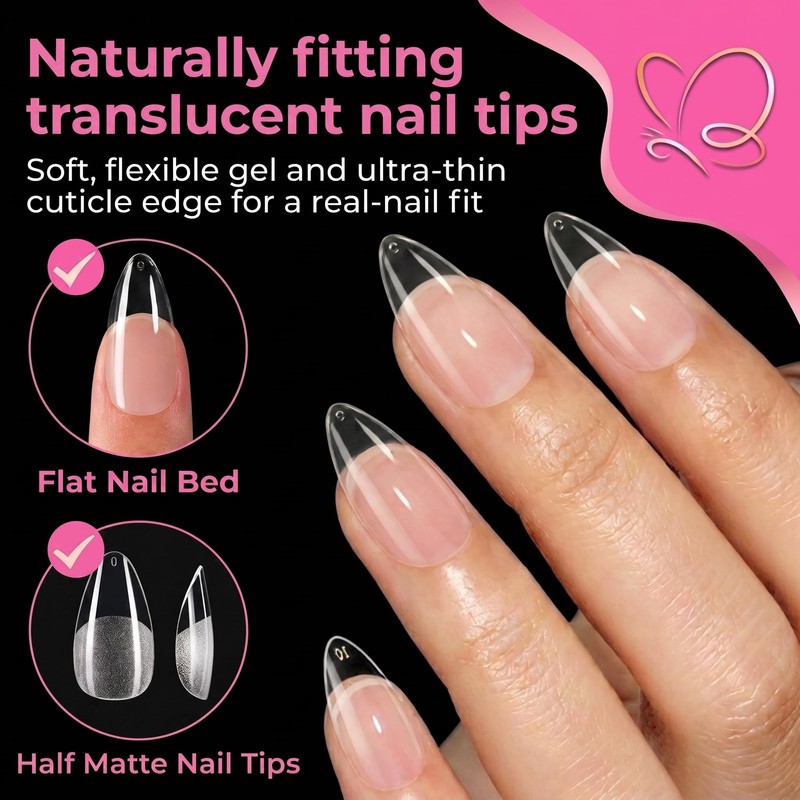Misssix Medium Almond Gel Nail Kit, 432Pcs Pre Etched Nail