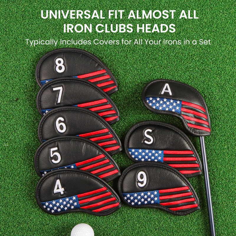 Amy Sport Stylish USA Flag Golf Iron Head Covers 9