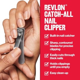 Revlon Catch-All Nail Clipper, Manicure Tool with a Contoured Blade & Built-in