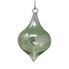 Egyptian Museum Green Floral Etched Onion Glass Ornament – Handblown Egyptian Ornament, 5.5"