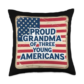 Proud Grandma Of Three Young Americans Granny Grandchild Throw Pillow