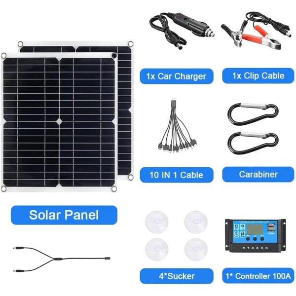 Unbranded 12V Solar Kit with 100A Controller & Cable –