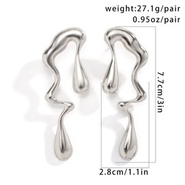 Irregular WaterDrop Earrings Melted Liquid Asymmetrical Drop Earrings for Women Embrace Minimalist Statement Earrings Jewelry (Sliver Earring)
