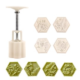 Cute Shaped DIY Mooncake Molds，Mooncake Mold Thickness Adjustable，Hand Press Cookie Dessert stamp Pastry Decoration Tool (4 x 6-sided flowers)