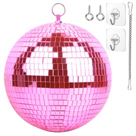 Oversevenls Disco Ball - 8 Inch Mirror Disco Ball, Ideal for DJ Club, Party, Wedding, Home Decor, and Live Stage with Hanging Ring for Easy Installation, Rose