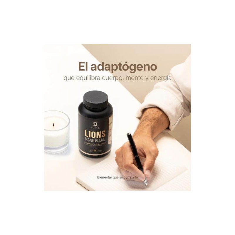 B Life Adaptógeno Hongo Melena de León Puro 200 cápsulas