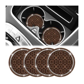 Zpana Bling Car Cup Holder Coaster, 4PCS 2.75 Inch Crystal Rhinestone Silicone Vehicle Drink Insert Mats, Anti Slip Auto Interior Water Bottle Holder Coaster, Universal for SUV RV Truck