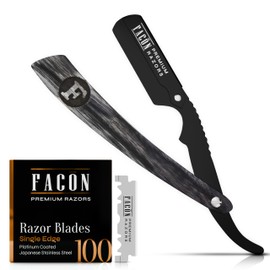 Facón Straight Razors for Men - Professional Barber Straight Edge Razor Kit with 100 Blades, Wooden Stainless Steel Barbero Shaver for a Smooth & Precise Shave, Premium Barber Razor for Men's Shaving