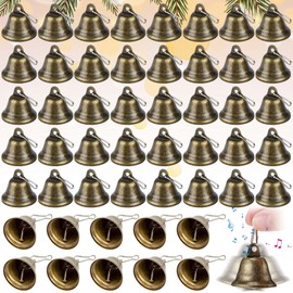 Pack of 50 bells for crafts, vintage bronze bells with carabiner hook, mini hanging bells for DIY decorations, Christmas tree decorations, wind chimes, sewing, dog potty training