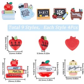 SUNNYCLUE 1 Box 40Pcs Teacher's Day Charms Flatback School Resin Cabochons Best Teacher Students Charm Chalkboard Red Apple Fruit Books Pencils Cabochon for Jewelry Making Scrapbooking Embellishments