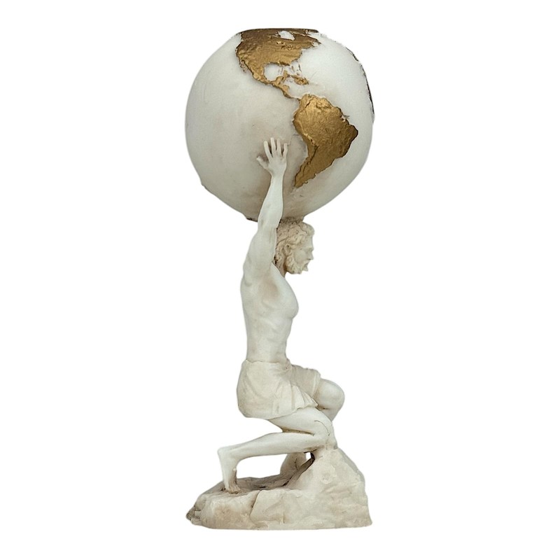 Atlas Titan God Statue Sculpture Figure Grey Patina Cast Marble