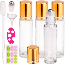inice 10ml Roller Bottles for Essential Oils Thick Clear Glass Roll on Bottle Applicator Stainless Steel Ball Metal Cap Daily Care (Clear Rolelr Bottles)