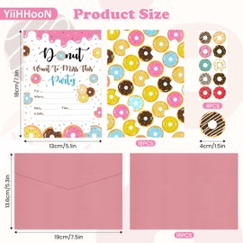 16 Pack Donuts Birthday Party Invitations, Sweet Birthday Invitations Cards with Envelopes and Stickers, Double-Sided Donut Birthday Invites Cards Birthday Decorations Party Supplies