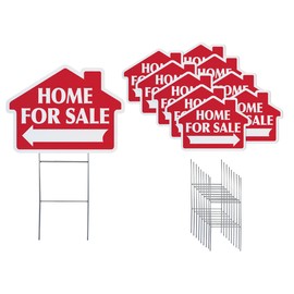 Home For Sale with Arrow Sign Kit, Die Cut House Shape and Yard Stands, Durable Corrugated Coroplast, UV Ink, Real Estate Agent Supplies, 18x24 Signs + Yard Stakes (Red - Home For Sale (10)