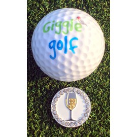 Giggle Golf Bling Golf Ball Marker with A Standard Magnetic Hat Clip | Great Gift for Women (White Wine)