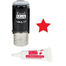 Round Teacher Stamp - Solid Star - Red Ink with 5cc Refill Ink