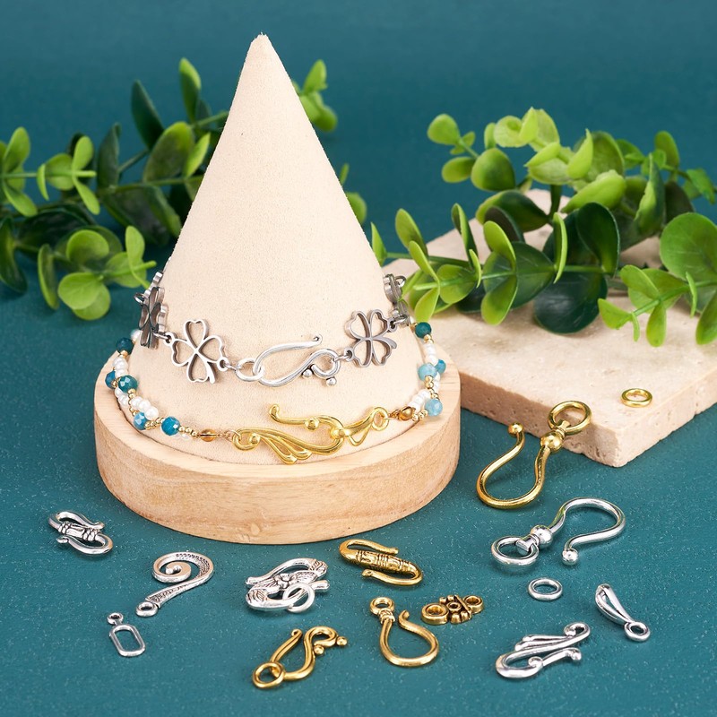 Beadthoven 60sets 8 Styles Tibetan S Hook Ring Toggle Clasps