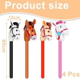 Syylqyr 4 Pcs Inflatable Horse Stick, Inflatable Horse Stick is Perfect for Various Occasions, Christmas und Themed Birthday Parties and Cowboy Events (Beige Coffee Black Pink)